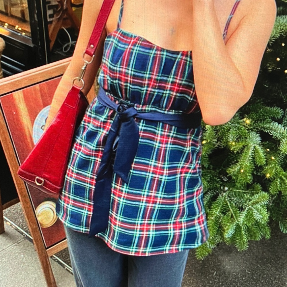 Plaid Sleeveless Top with Belt